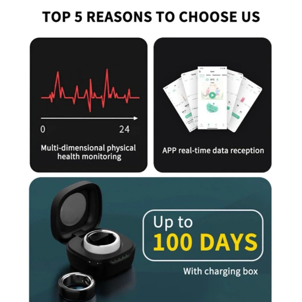 Smart Fitness Ring Health Tracker Sleep Monitor Bluetooth App Activity Tracker
